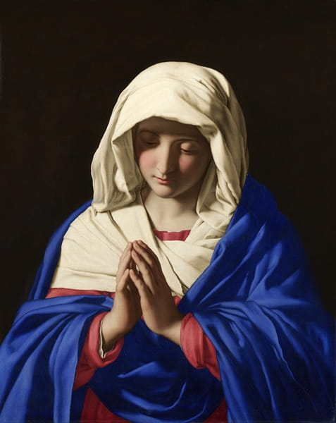 Color psychology in art demonstrated through the Virgin Mary's blue robe.