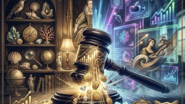 Evolution of Art Curation: a surreal collage comparing an antique Kunstkammer with a futuristic digital gallery displaying floating screens.